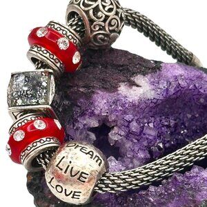 Beverly Glam Inspired Charm Bracelet Silver Plated Mesh Chain Crystal Cube More